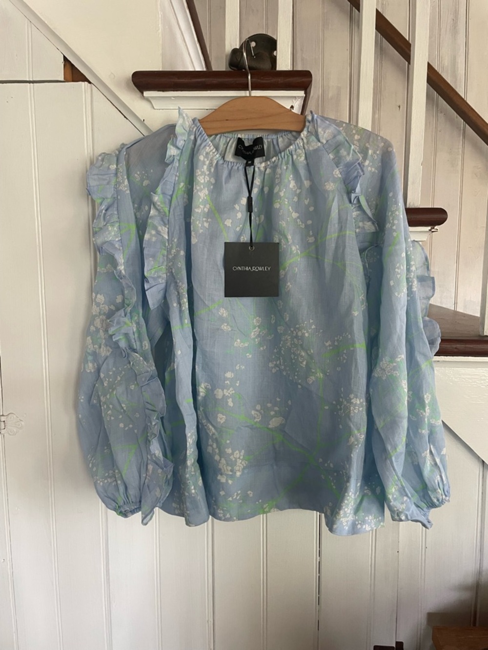 Cynthia Rowley Pastel Blue Floral Ruffle Blouse - Picture 2 of 9